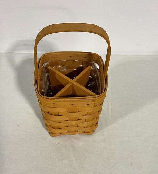 1998 Longaberger basket with handle, plastic insert and wooden divider image
