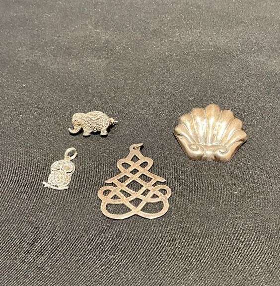 Artist signed pendant marked 925 Mexico, seashell marked silver Mexico, owl and elephant marked 925 image