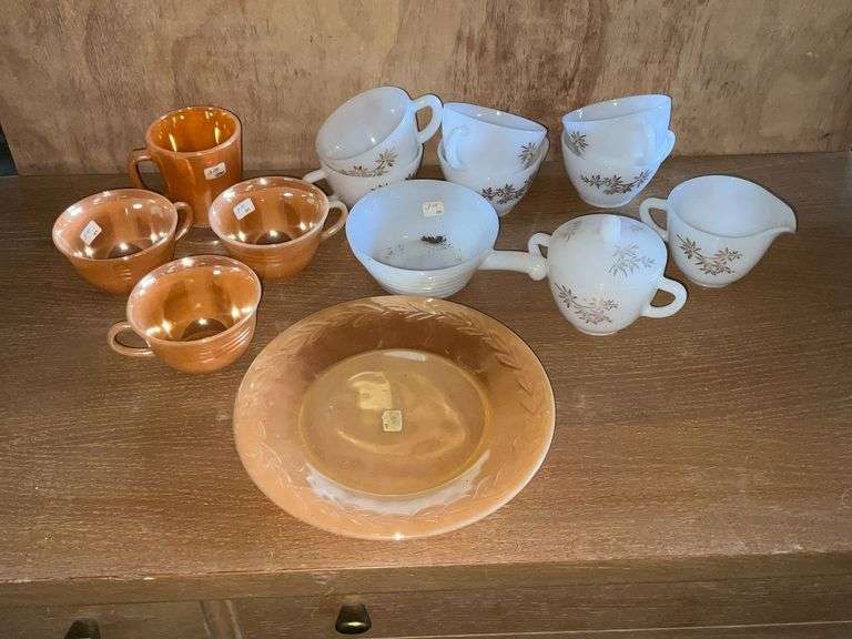 Fire King Peach Lusterware 3 cups and a mug image