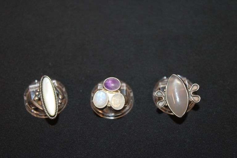 3 Sterling Silver rings with stones image