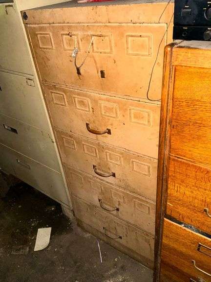 5-drawer file cabinet with contents, lawn mower seat image