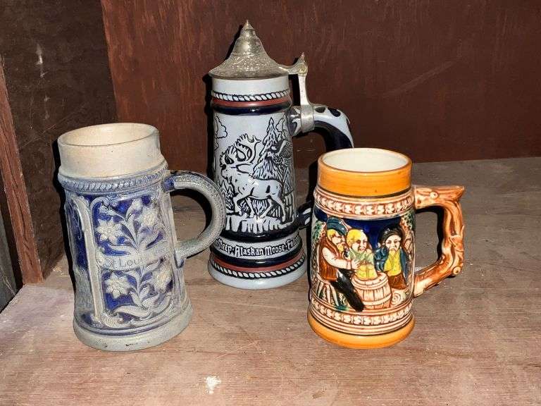 Alaskan stein with pewter top, St. Louis stein, etc. image