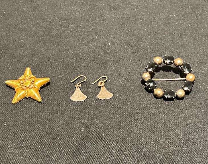 Sterling + 1/20th 14K gold pin, Levin 14K sterling earrings, sterling and 1/20th 10K gold sweetheart pin image