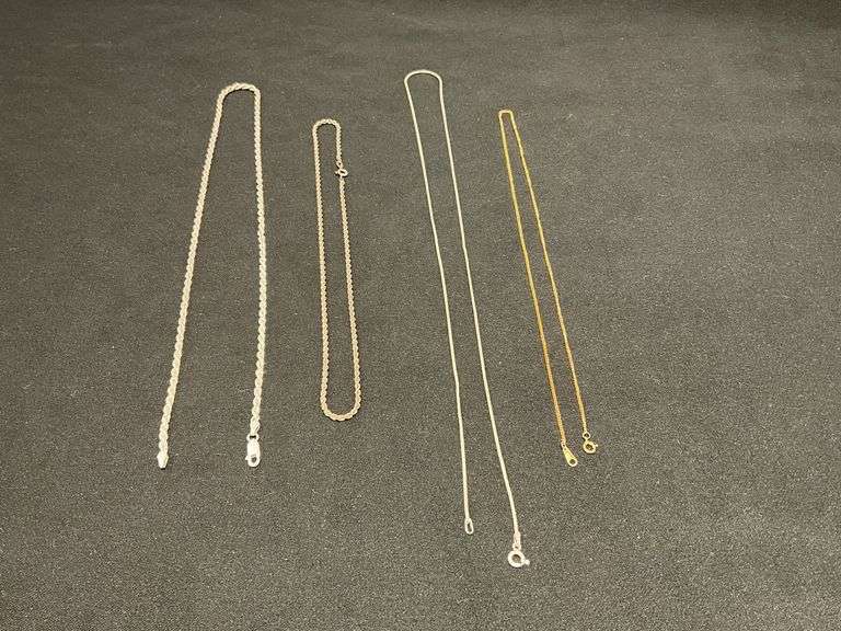 925 chains: 20" rope, sterling 16" rope, 24" snake chain and 18" L chain image