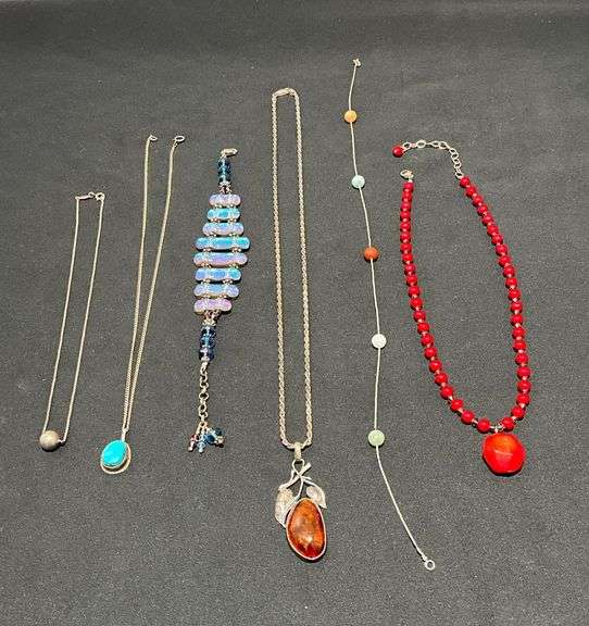1973 Grosse Germany 925 15" box chain clasp marked sterling, no mark on bead. 925 16" chain with beads. image