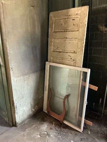 Antique wooden door, window image