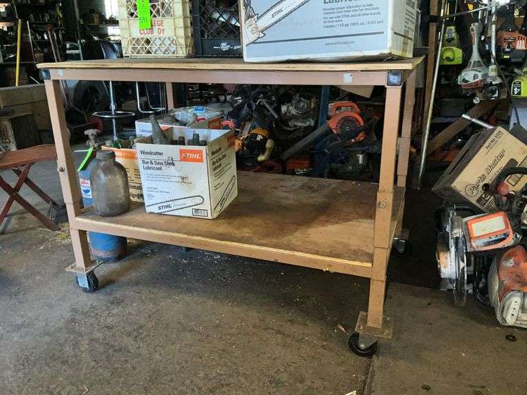 Metal framed workbench on casters image