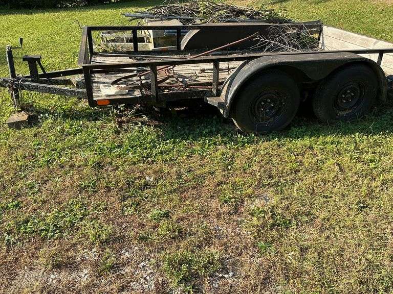 Tandem axle flatbed trailer, needs floor, no brakes, 15" tires, bulldog hitch, ball size unknown image