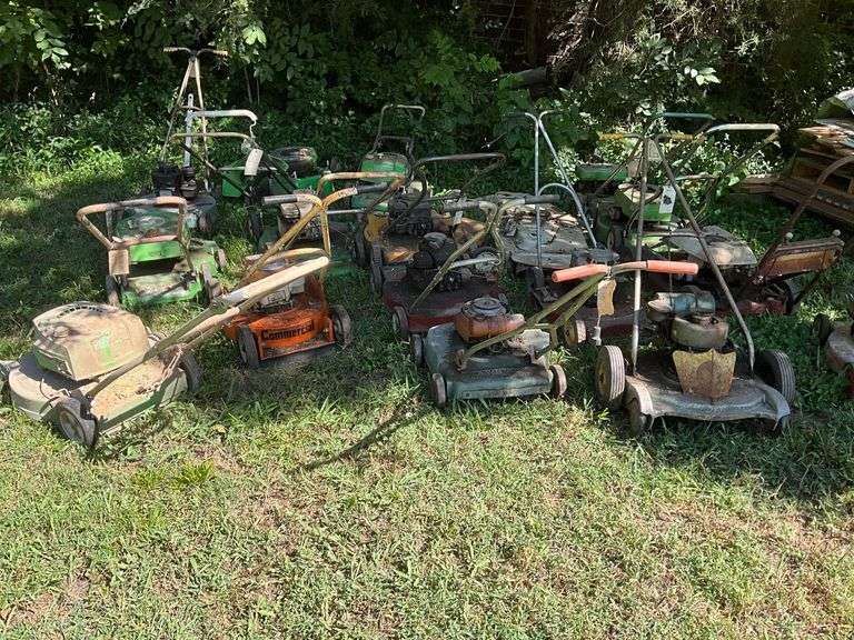 Collection of push mowers and mower deck, FOR PARTS ONLY image