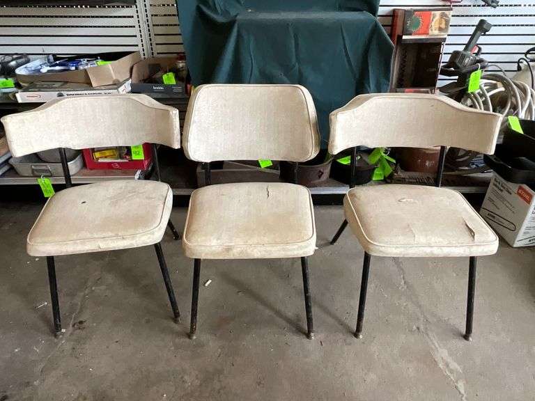 3 Mid Century Modern vinyl upholstered dining chairs. image