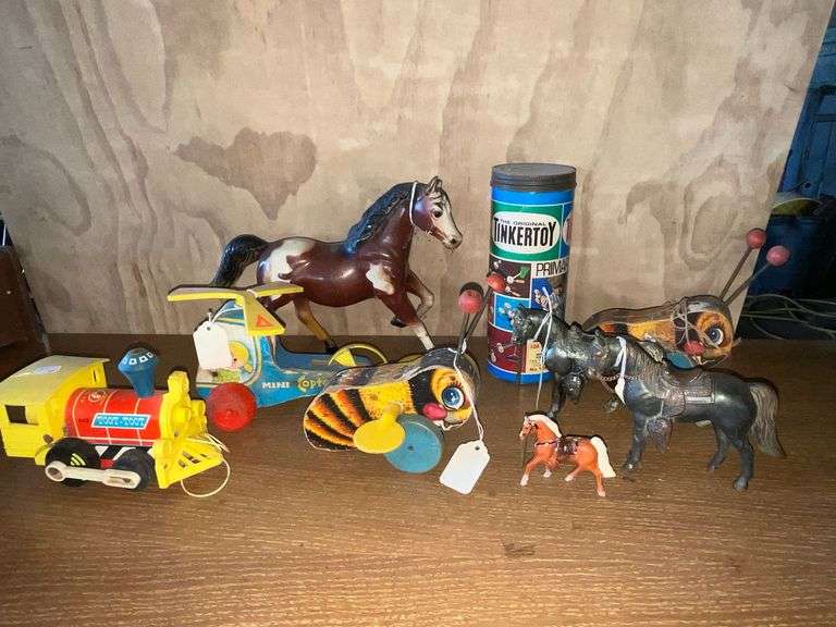 Tinker Toys, horses, Fisher Price Buzzy Bees, train and mini copter image