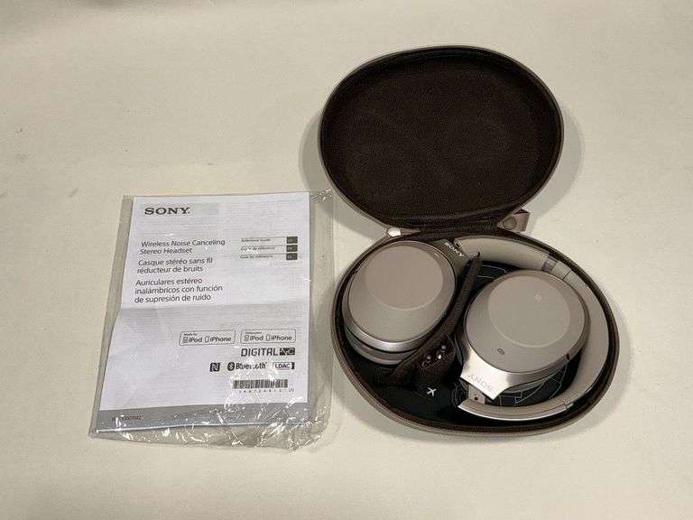 Sony wireless sound cancelling headset in case with manual image
