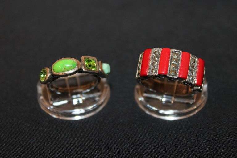 2 Sterling Silver rings with colored stones image