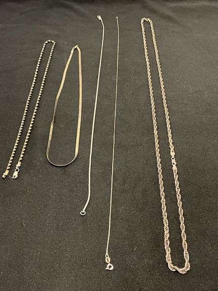 36" 925 rope chain, 925 Italy 18" box chain, 925 16" snake chain, Mexico 925 twisted 22" chain, 20" herringbone 925 chain with a kink image