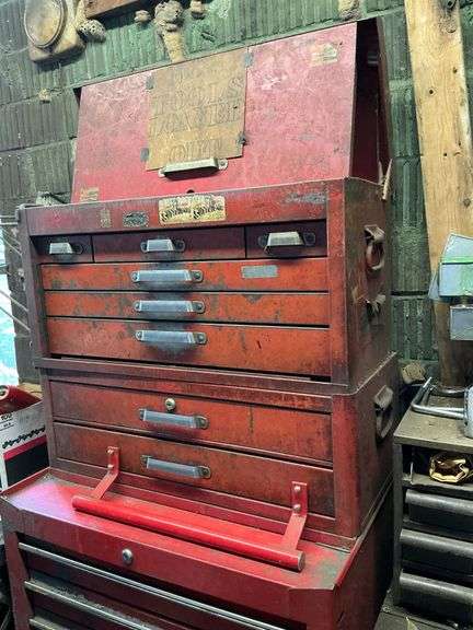 Napa tool box, top, middle and bottom  boxes, no keys, on casters image