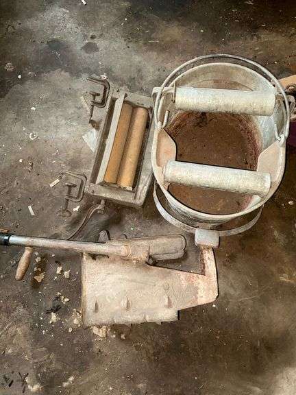 Galvanized mop bucket and 2 old style wringers image