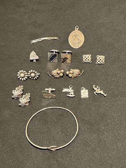 Assorted sterling pieces, earrings, cufflinks, bangle, etc. image
