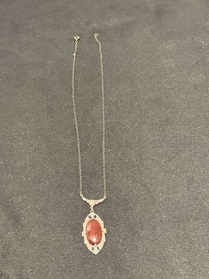 Art Deco pendant marked sterling no mark found on chain, 16" chain image