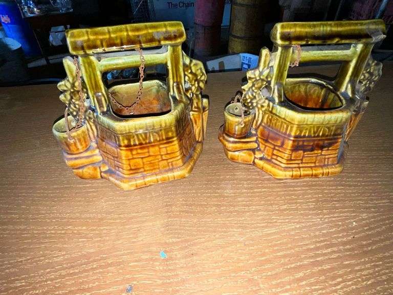 Pair of McCoy Wishing Well planters image