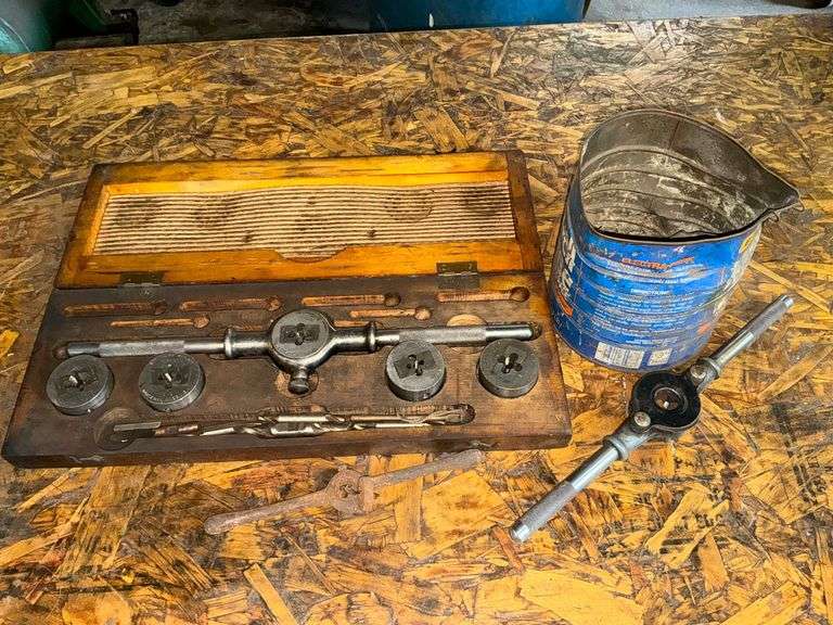 Tap & die set in wooden box, not complete image
