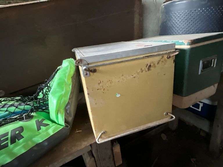 Pair of vintage metal Coleman coolers, rough condition image