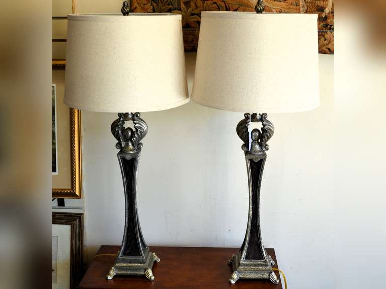 PAIR OF LAMPS 33" H WITH SHADE ON A 6" SQUARE BASE