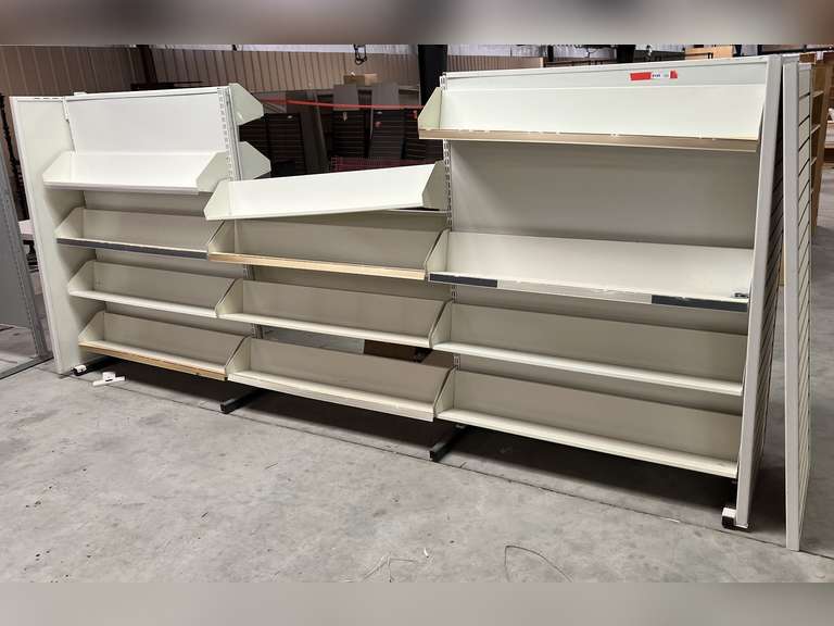 C… GONDOLA SHELVING, COMES WITH THREE SLAT WALL UPRIGHTS, SHELVES, AND