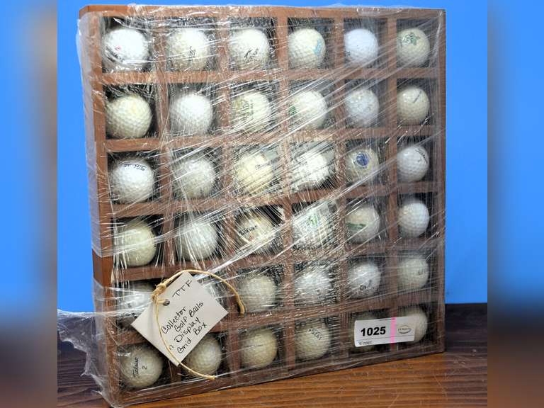 COLLECTOR 36 GOLF BALLS IN DISPLAY GRID 13" SQUARE