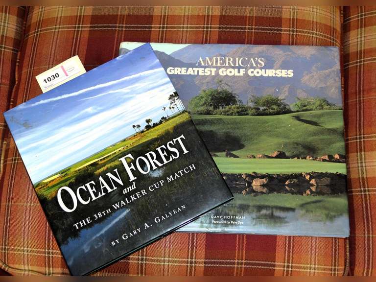 (2) COFFEE TABLE BOOKS: AMERICA'S GREATEST GOLF COURSES, 1987 BY HOFFMAN & OCEAN FOREST AND THE 38TH WALKER CUP MATCH BY GALYEAN, 2003 SEA ISLAND CO