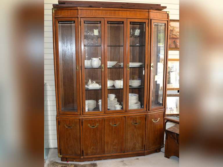 MCM CHINA CABINET LIGHTED WITH GLASS SHELVES 63" W X 15 1/2" D X 80" H