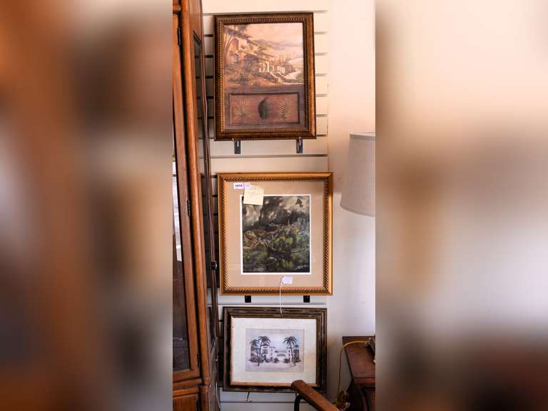 THREE WALL PICTURES (1) 14 3/4" X 18 3/4" (1) CUSTOM MATTED & FRAMED 18" X 19 1/2" (1) 17" X 14"