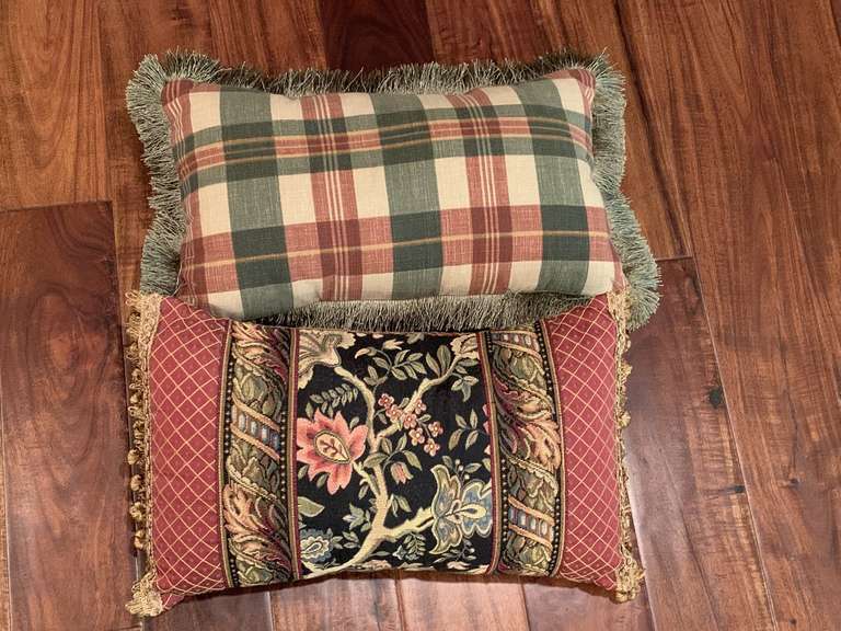2 DECORATIVE THROW PILLOWS WITH FRINGE 19" X 12" EACH - DEN image