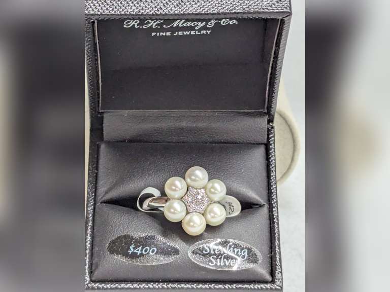 Sterling Silver, Diamonds & Pearl Ring with Diamonds image