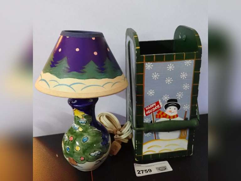 Holiday Themed Hand Painted Lamp and Decorative Box image