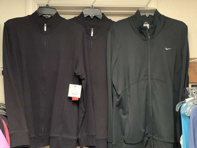 3 LADIES JACKETS - SIZE XL (NIKE ZIP FRONT ATHLETIC JACKET, LIZ CLAIBORNE 3/4 ZIP FRONT JACKET, LIZ CLAIBORNE ZIP FRONT JACKET NEW W/ TAG) - UP MASTER BED image
