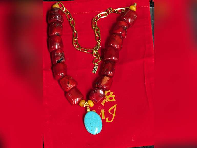 MINU Gemstone Jewels Trada Necklace with Red Coral and Turquoise image