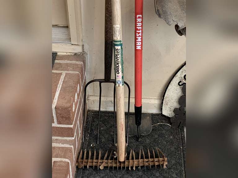 CRAFTSMAN HOE, GARDEN PLUS LANDSCAPE TOOL & 4 PRONG PITCH FORK - GARAGE image