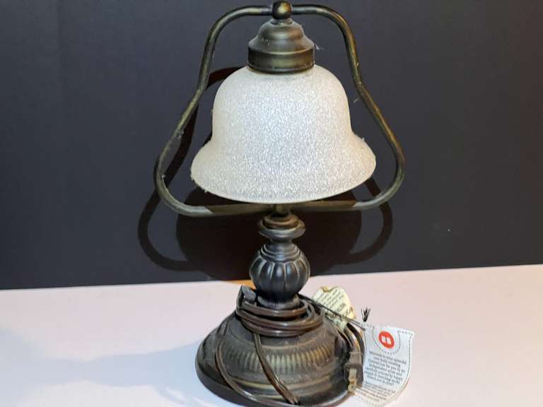 BR3…Vintage looking side table lamp with a frosted bell shaped shade, see pictures for details. image