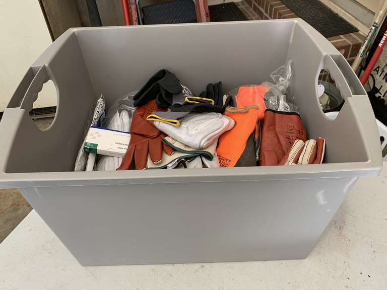 CRATE FULL OF NEW WORK GLOVES & MORE (CRATE INCLUDED) - GARAGE image