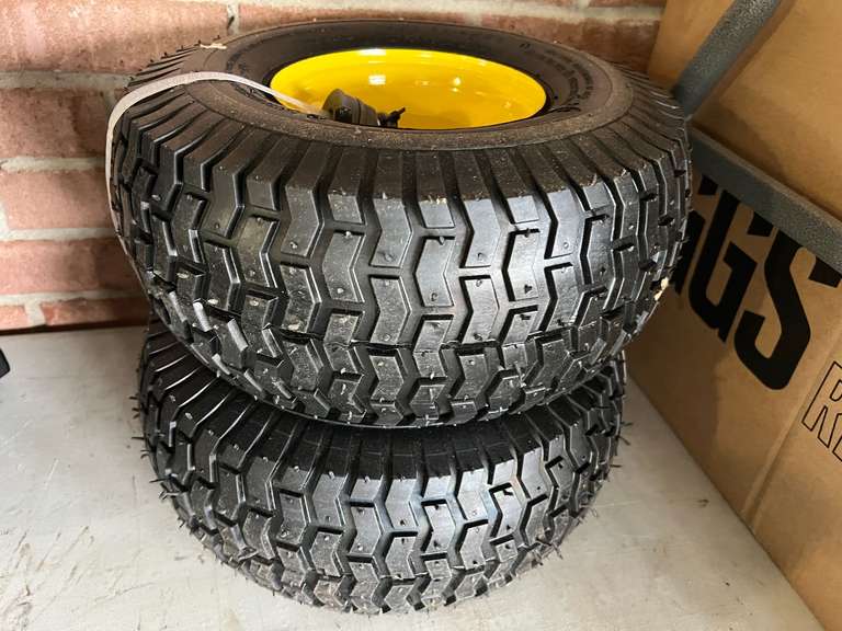 Mower tires, 15 x 6, set of two, brand new, see pictures for details. image