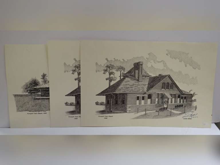 Signed Leslie Miller Forsyth Train Depot Prints (3) image