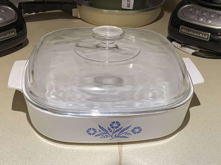 VINTAGE CORNFLOWER BLUE CORNING WARE LARGE CASSEROLE DISH 10" SQUARE W/ LID - KITCHEN image