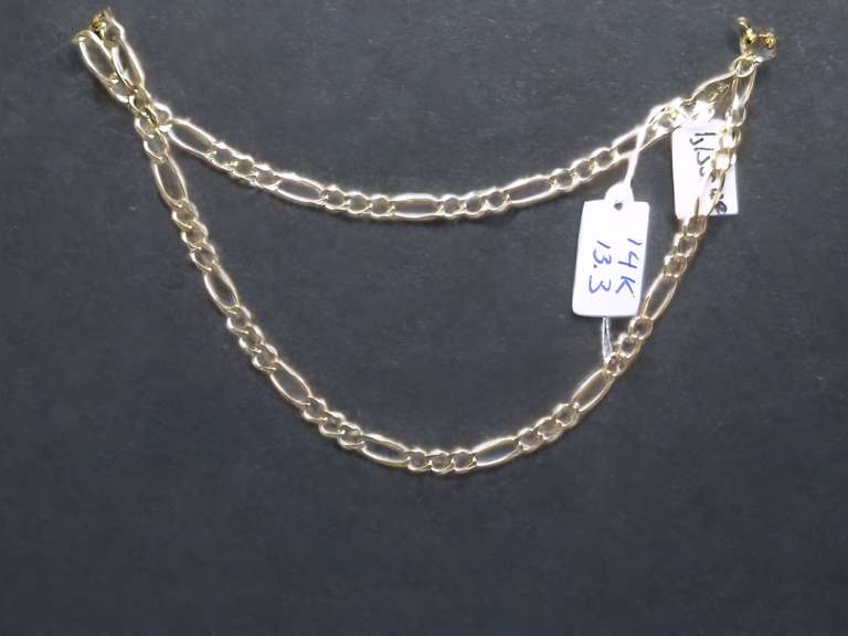 14k Yellow Gold Figaro Chain Necklace 24" 13.04 Grams image