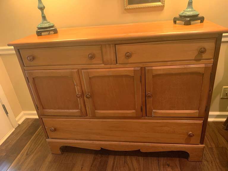ANTIQUE SOLID MAPLE SIDEBOARD 48" LONG X 18" DEEP X 36" TALL ***DOES NOT INCLUDE CONTENTS ON/INSIDE ***SPECIAL PICKUP INSTRUCTIONS - DEN image