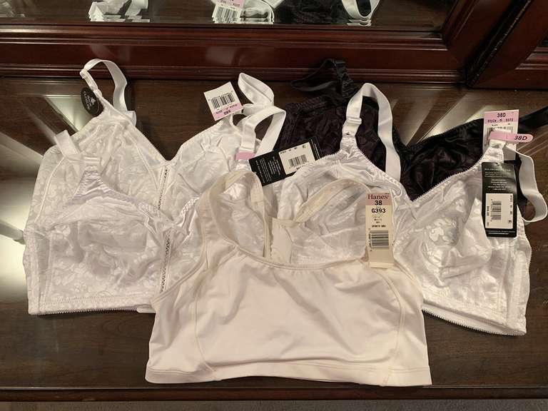 5 NEW SIZE 38D BRAS - 1 BLACK BALI, 4 WHITE (3 BALI, 1 HANES) - UP MASTER BED image