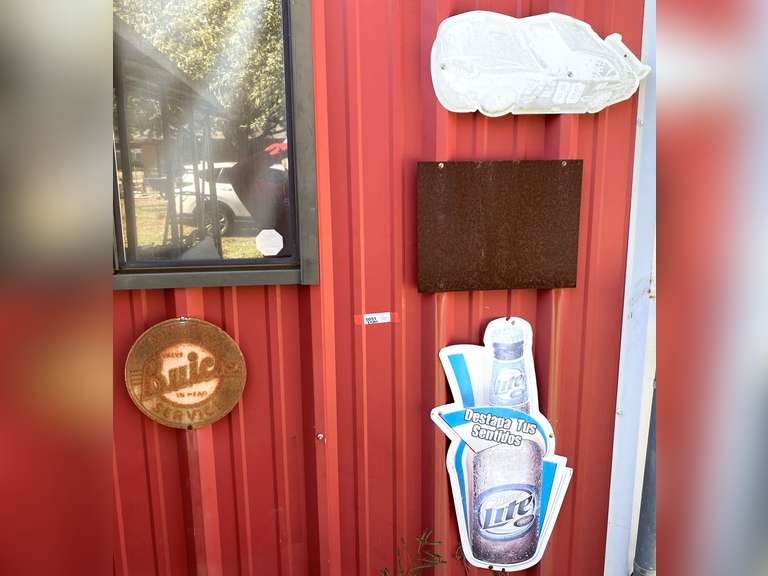 Vintage signage, four pieces, these pieces are washed out but includes a Buick authorize service sign, Miller light, #88 race car, and more. See pictures for details. ￼ image