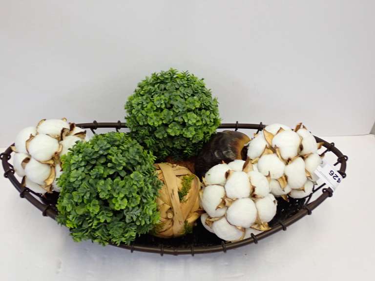 Decorative Metal Basket with Artificial Cotton and Greenery image