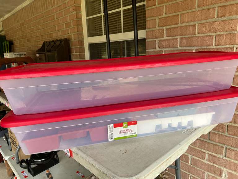 Sterilite under the bed storage containers, set of two, with content, see pictures for details. image