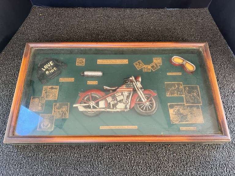 Multimedia shadowbox featuring a 1936 Harley-Davidson, see pictures for details. image