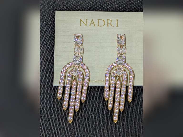 NADRI Gold-Tone Dangle Earrings with Clear Stones image